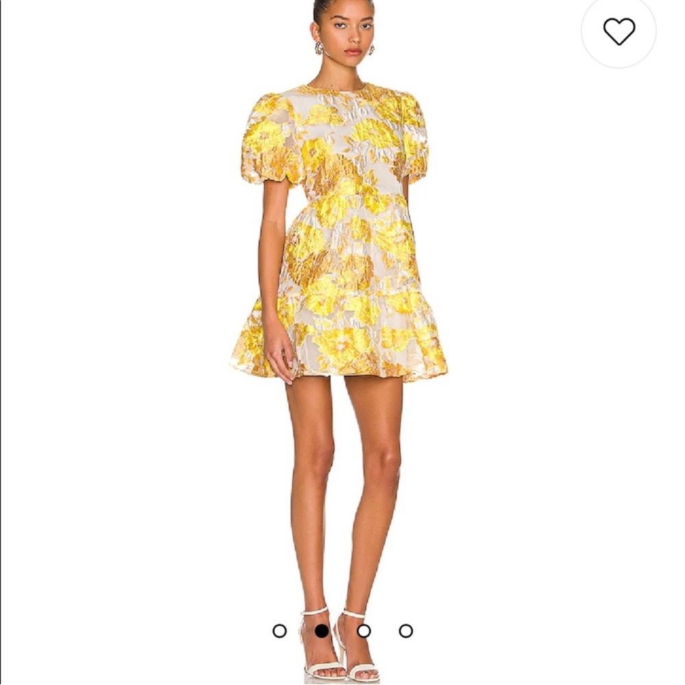 Elliatt Yellow and White Puff Sleeve Mini Sundress